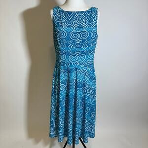 Evan Picone Teal/White Abstract Print Sleeveless Dress Stretch Womens Size 8